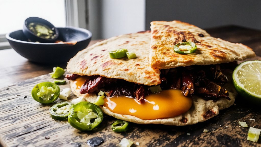 brisket filled cheesy quesadillas